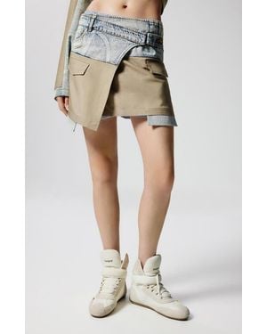 Desigual Denim & Twill Miniskirt - Natural