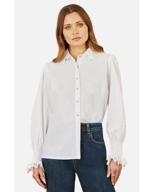 Yumi' Lace Trim Shirt - White
