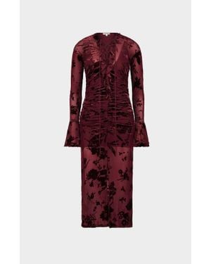 Saemdi Flocked Mesh Dress - Red