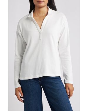 NIC+ZOE Easy Long Sleeve Cotton Polo - White