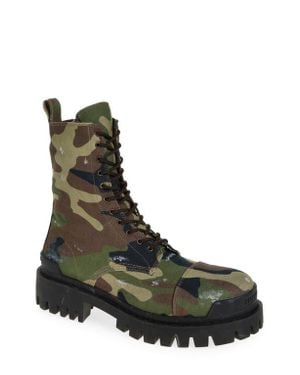 Balenciaga Strike Camo Canvas Combat Boot - Brown