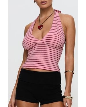Princess Polly Whimsy Stripe Knit Halter Top - Red