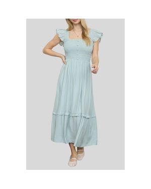 Blu Pepper Smocked Bodice Tiered Maxi Dress - Blue