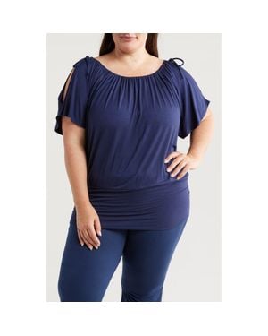 24seven Comfort Apparel Banded Blouson Top - Blue