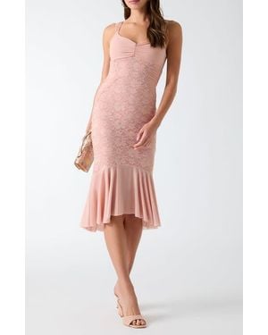Guess Caitlyn Lace Sleeveless Midi Dress - Pink