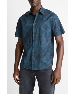 Vince Dye Camo French Placket Short Sleeve Button-Up Shirt - Blue