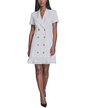 Karl Lagerfeld Double Breasted Ruffle Hem Blazer Minidress - White