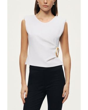Nocturne Sleeveless Buckle-Detail Blouse - White