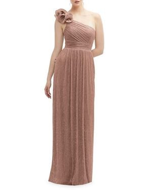 After Six Ruffle One-Shoulder Metallic Column Gown - Multicolor