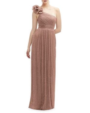 After Six Ruffle One-Shoulder Metallic Column Gown - Multicolor