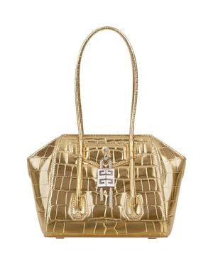 Givenchy Mini Antigona Lock Croc Embossed Metallic Leather Satchel