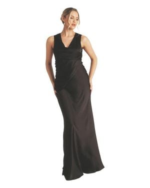 Six Stories Plunge Drape Satin Bridesmaid Dress - Black