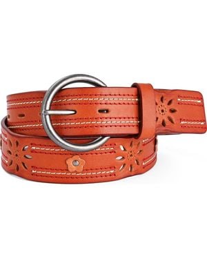 Old Trend Blossom Genuine Leather Stitched Perforated Detail Belt - Red