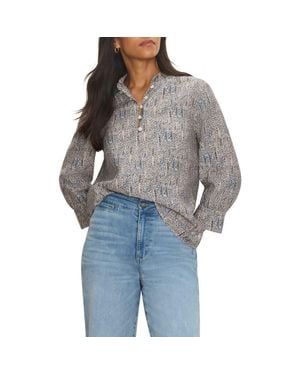 NIC+ZOE Sun Speckle Ruffle Neck Top - Gray