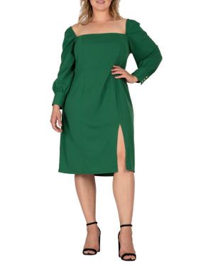 Standards & Practices Long Sleeve Off The Shoulder Dress - Green