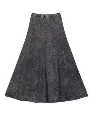 Spades Mineral Wash Panel Covered Elastic Waistband Panel Construction Maxi Skirt - Gray
