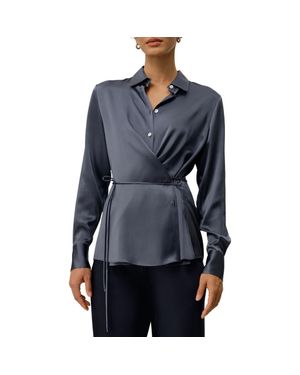 LILYSILK Convertible Silk Charmeuse Shirt - Blue