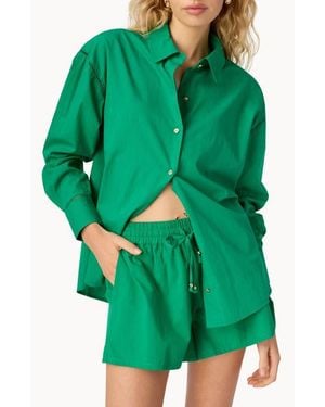 Cami NYC Sumayya Oversize Ladder Stitch Inset Cotton Button-Up Shirt - Green