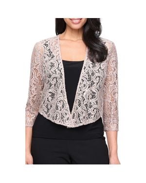 Alex Evenings Three-Quarter Sleeve Stretch Sequin Lace Coverup Jacket - Black
