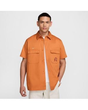 Nike Club Amãrica Life Woven Military Short-Sleeve Button-Down Shirt - Orange