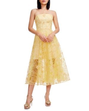 Dress the Population Kailyn Butterfly Lace Strapless Cocktail Dress - Yellow