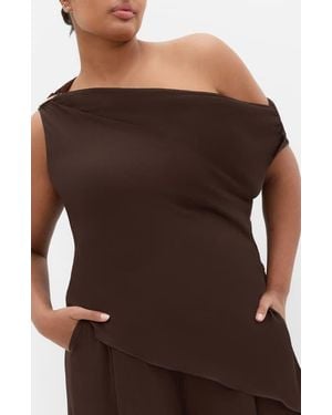 City Chic Skyla Asymmetric One-Shoulder Top - Brown