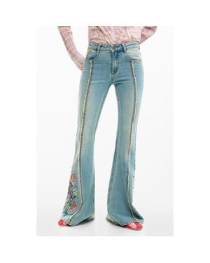 Desigual Embroidered Flare Jeans - Blue