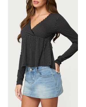 Edikted Kenzie Polka Dot Lace Trim Babydoll Top - Black