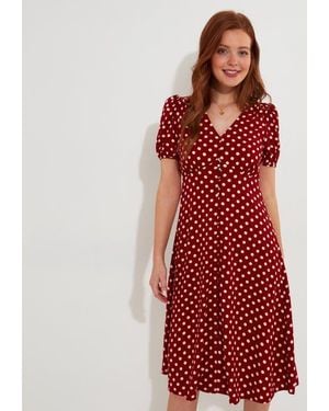 Joe Browns Retro Button Front Knee Length Dress - Red