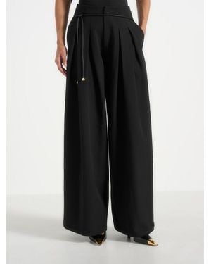 Manière De Voir Flora Box Pleat Wide Leg Belted Pants - Black