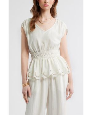 Treasure & Bond Eyelet Hem Peplum Top - White