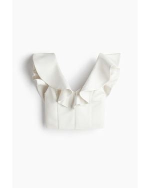 H&M Flounce-Trimmed V-Neck Top - White