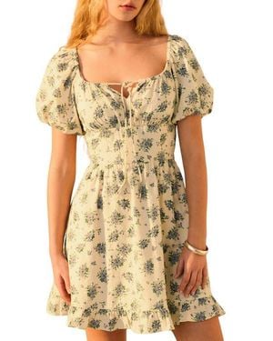Next Floral Puff Sleeve Mini Sundress - Yellow