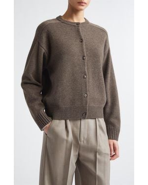 Loulou de Saison Aidar Crop Wool & Cashmere Crewneck Cardigan - Brown