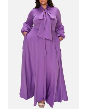 L I V D Bella Donna Long Sleeve Ribbon Tie Dress - Purple