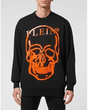Philipp Plein Sweatshirt Ls Skull And Plein - Black