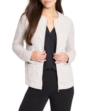NIC+ZOE Knit & Woven Zip Front Jacket - White