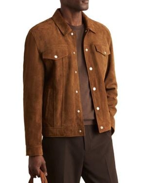 Reiss Edington Goatskin Suede Trucker Jacket - Brown