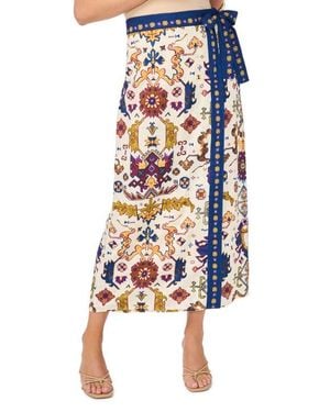 Vince Camuto Printed Faux Wrap Midi Skirt - White