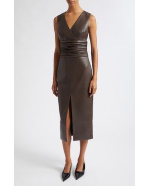 Toccin Fabiana Faux Leather Midi Dress - Brown