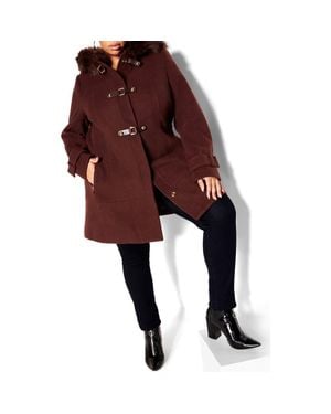 City Chic Wonderwall Coat With Faux Fur Collar - Red