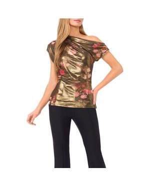 Ted Baker Elyse Metallic Floral One-Shoulder Top - Black