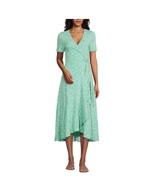 Lands' End Cotton Modal Vneck Wrap Midi Dress - Green