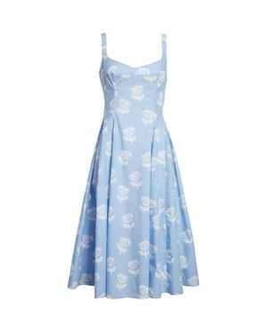 Marni Sprayed Roses Fit & Flare Cotton Poplin Midi Dress - Blue