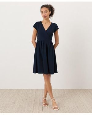 Pact Organic Cotton Fit & Flare Crossover Dress - Blue
