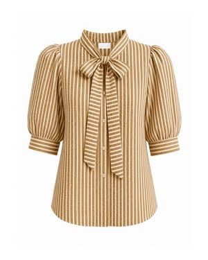 Cartolina Nantucket Peggy Striped Seersucker Blouse - Natural