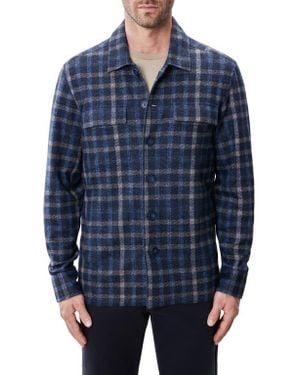 Robert Barakett Emory Plaid Knit Flannel Button-Up Shirt Jacket - Blue