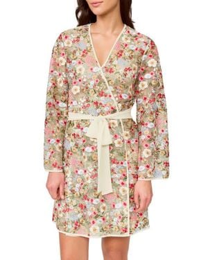Rya Collection Floral Embroidered Tie Waist Robe - Multicolor