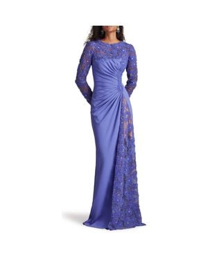 Tadashi Shoji Embellished Long Sleeve Evening Gown - Purple