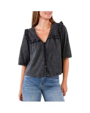 Billy T Juliet Lace & Ruffle Cotton Blend Top - Black